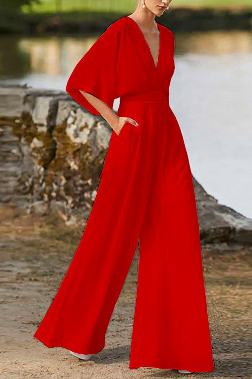 GR | Rosiedress Deep V-Neck High Waist Wide-Leg Jumpsuit