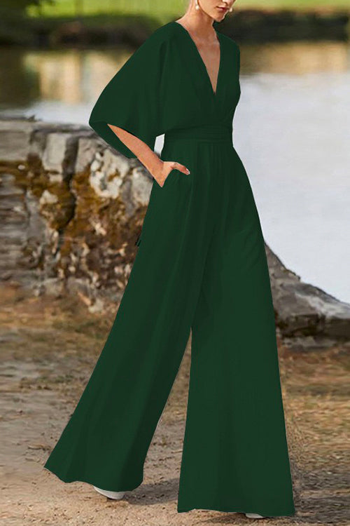 GR | Rosiedress Deep V-Neck High Waist Wide-Leg Jumpsuit