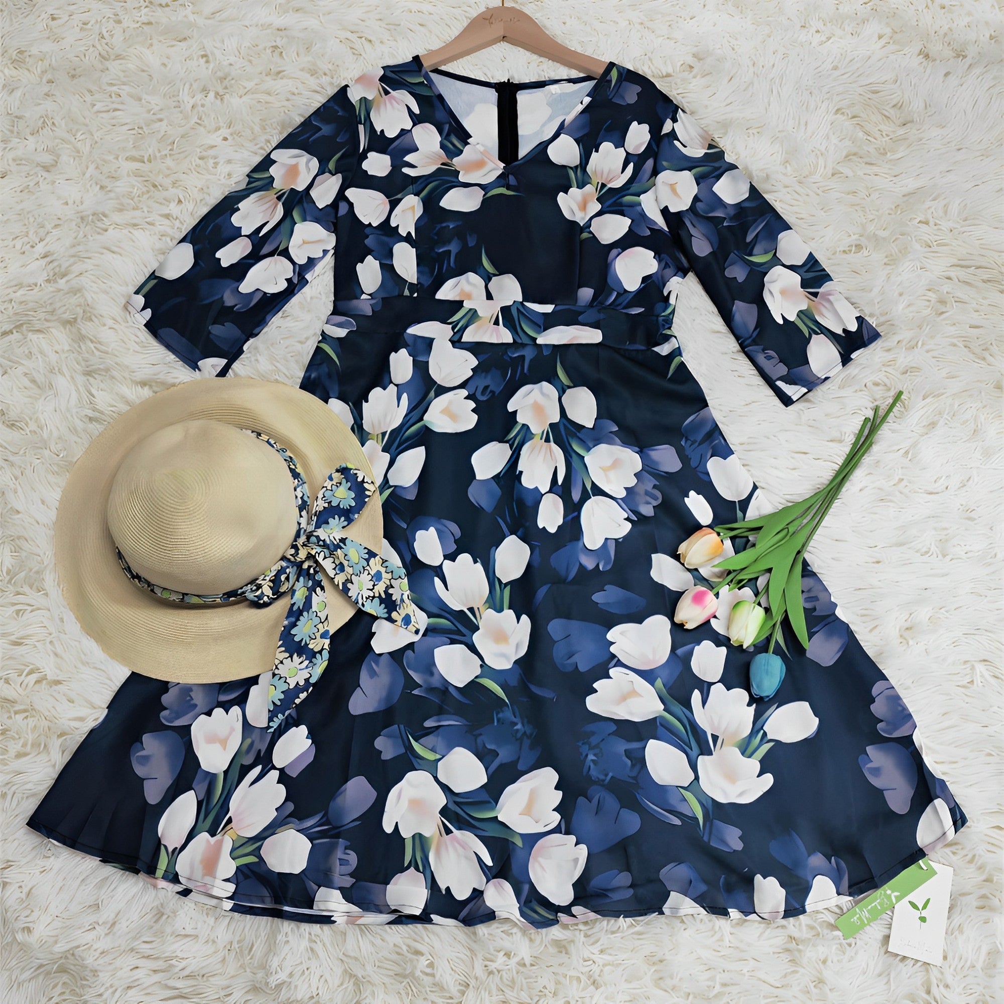 GR | Floral siphonic dress with a wide V-neck