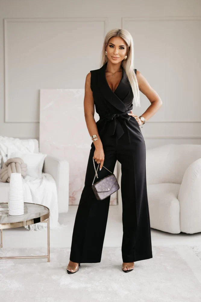 GR | Sleeveless flared jumpsuit with V-neck
