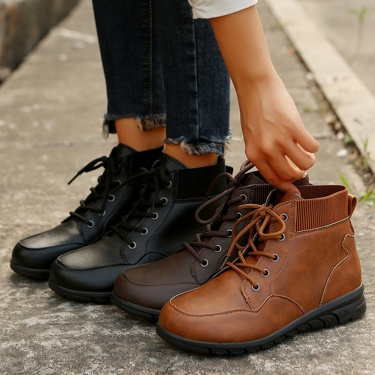GR | Women's lace-up boots - sturdy ankle boots with elasticated waistband and non-slip sole