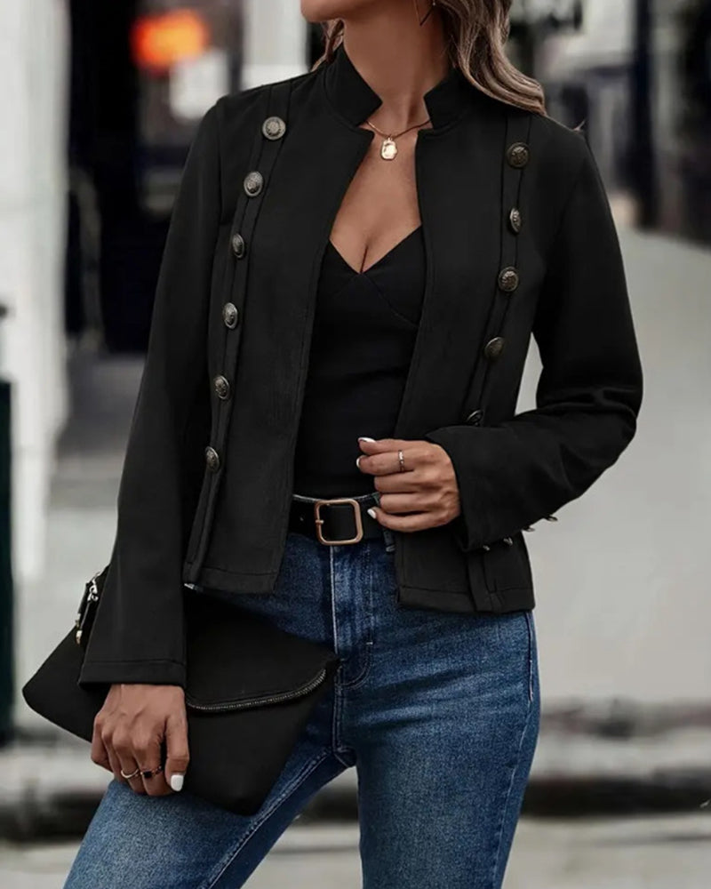 GR | Stylish double-breasted solid color jacket