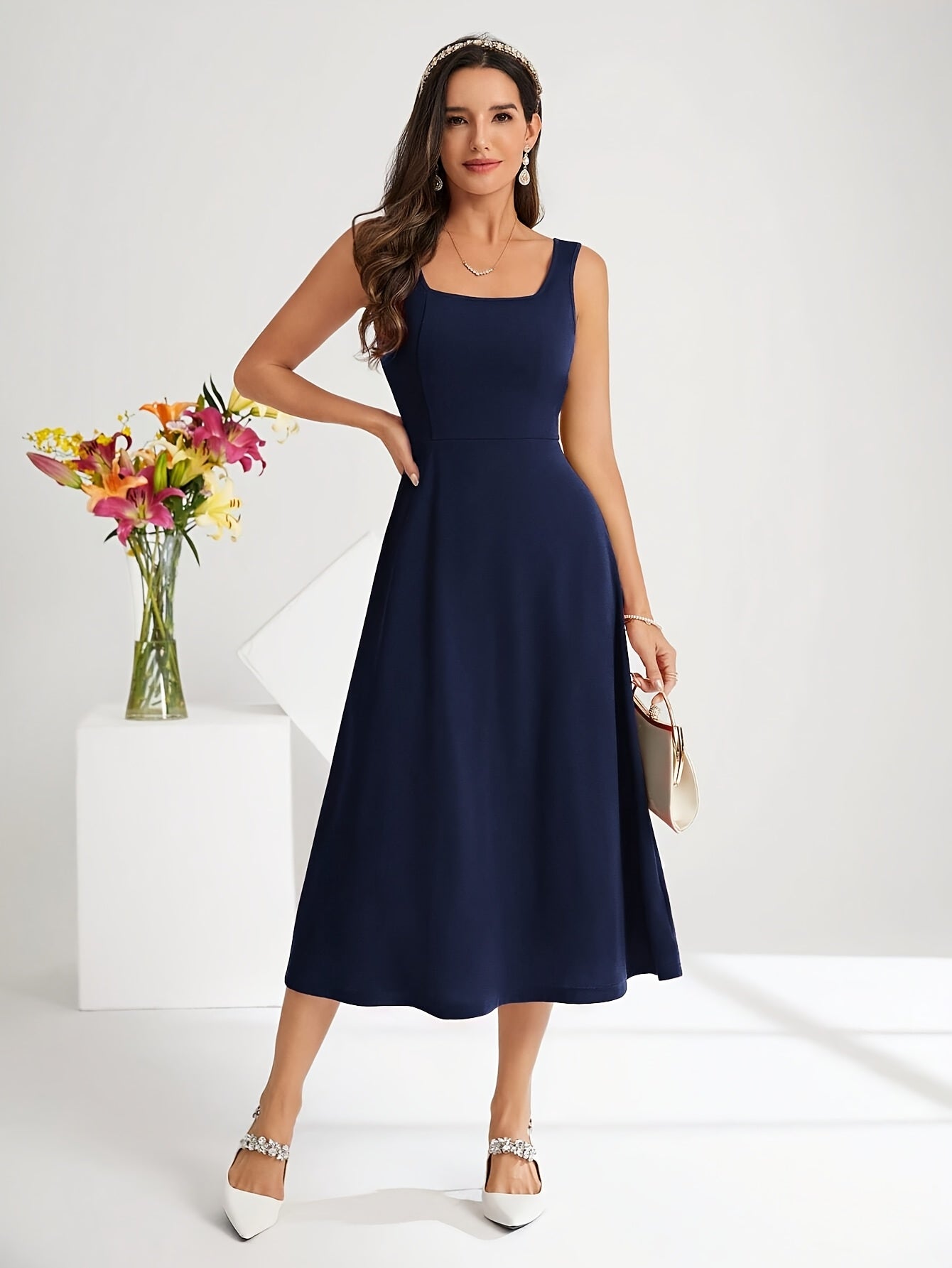 GR | Elegant dress with straps, dark blue color