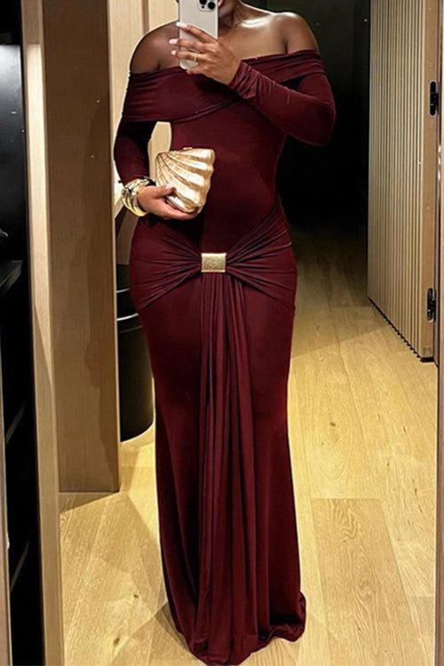 GR | Rosiedress Off Shoulder Knoten Front Bodycon Maxi Party Kleid
