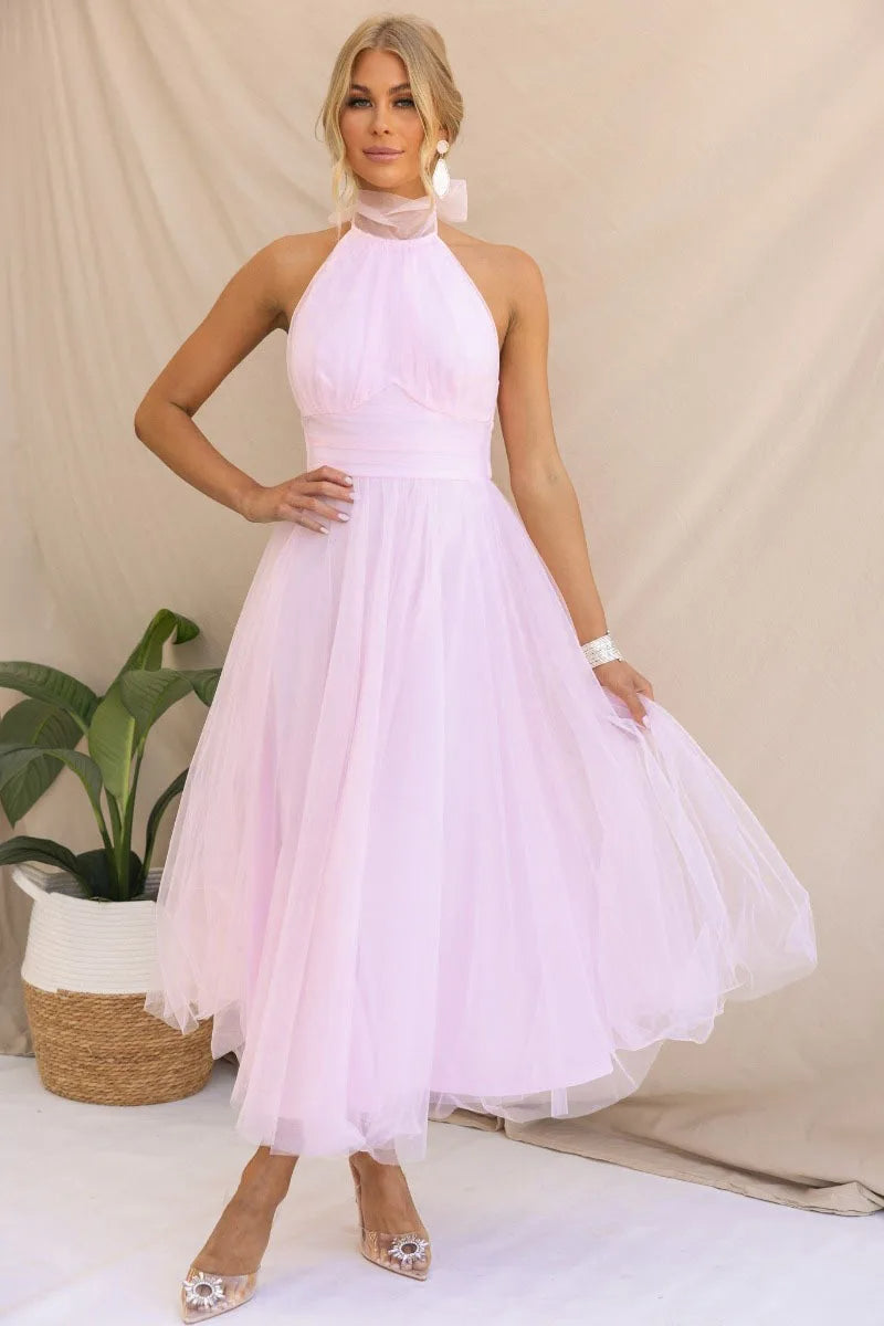 GR | Halter Tüll Midi Kleid