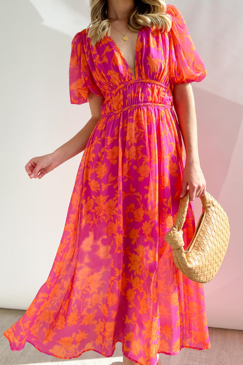 GR | Real Love Print Puff Sleeve Maxi Dress