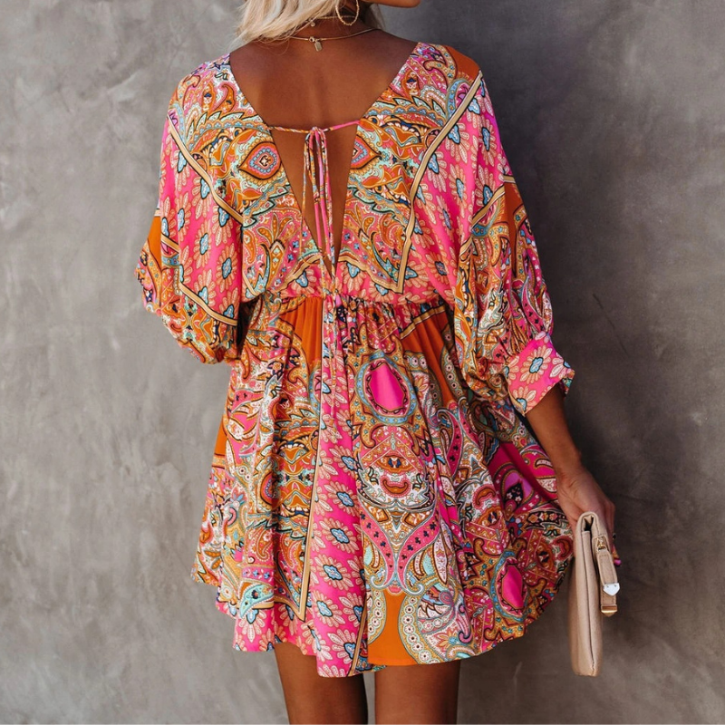 GR | Trendy Short Boho Floral Dress for Women