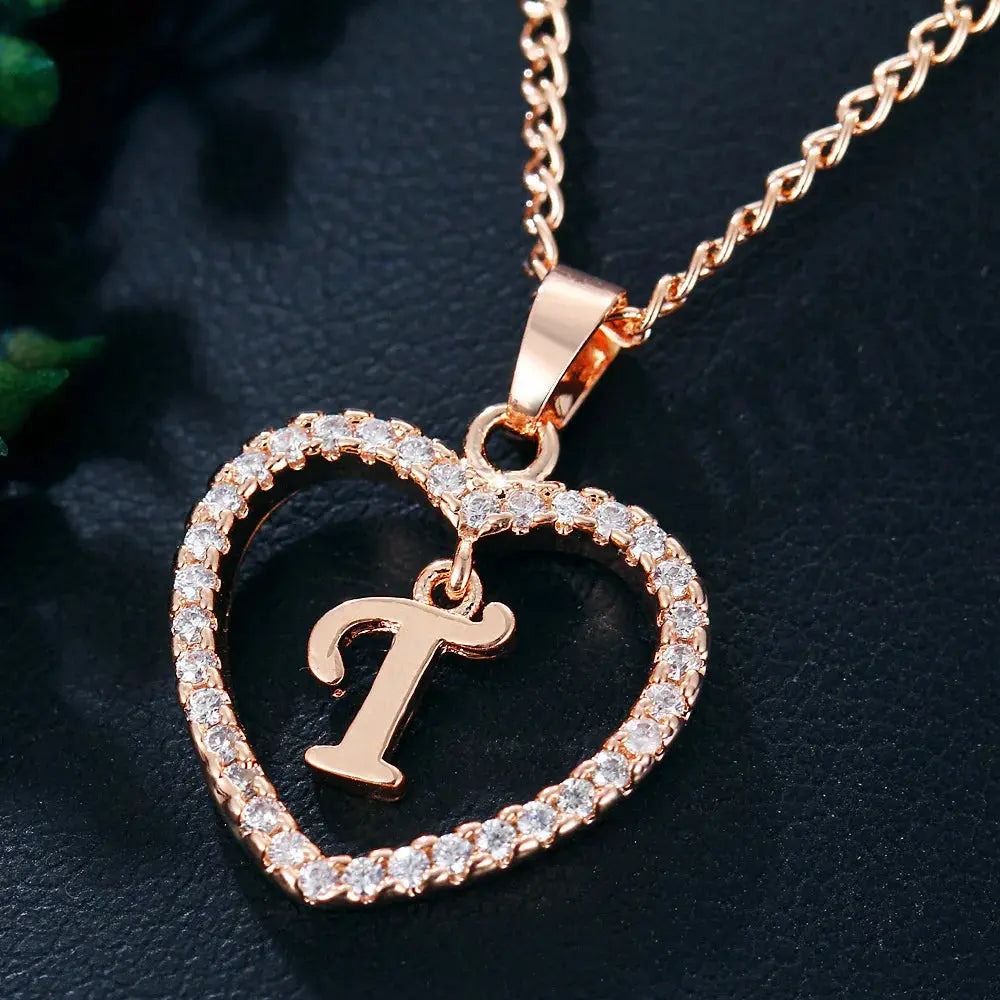 GR | Letter Zircon Love Necklace Jewelry Pendant
