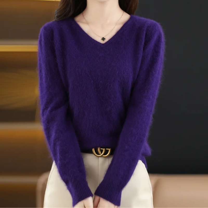 GR | Cashmere Pullover Damen V-ausschnitt Leichter und Weicher Strickpullover