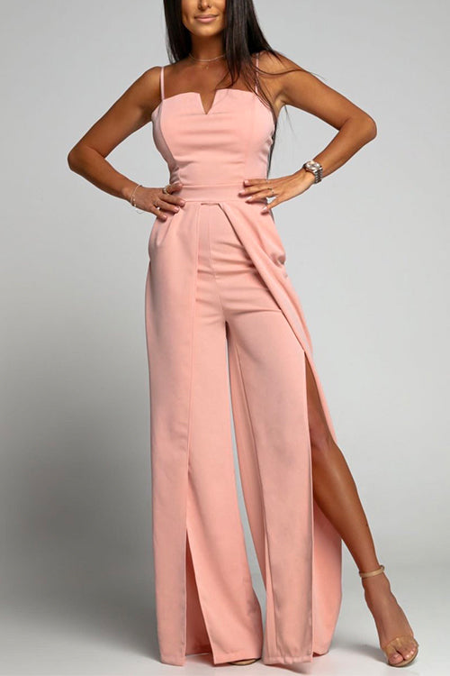 GR | High Waist Slit Flowing Wide Leg Cami Jumpsuit