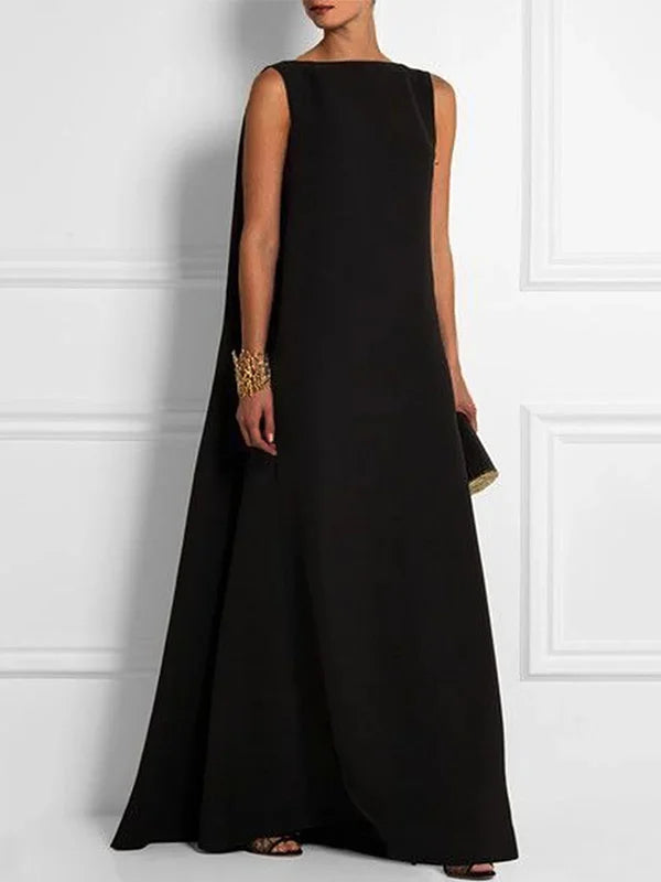 GR | Wide, Simple, Solid Color, Sleeveless, V-Neck, Long Wide Dress