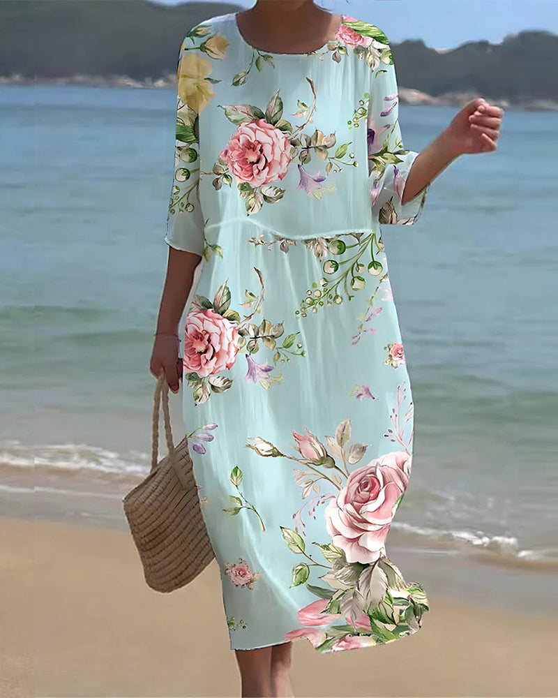 Elegant floral dress that covers the stomach 
