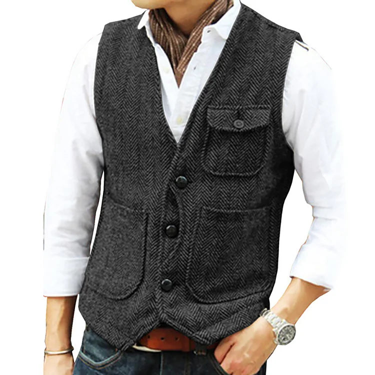 GR | Casual sleeveless single-breasted vest with pockets and a slim fit