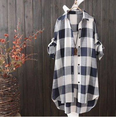 Damen lässige Karobluse im Oversized-Schnitt mit praktischen Taschen GR