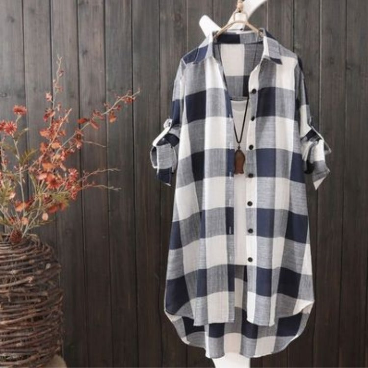 Damen lässige Karobluse im Oversized-Schnitt mit praktischen Taschen GR