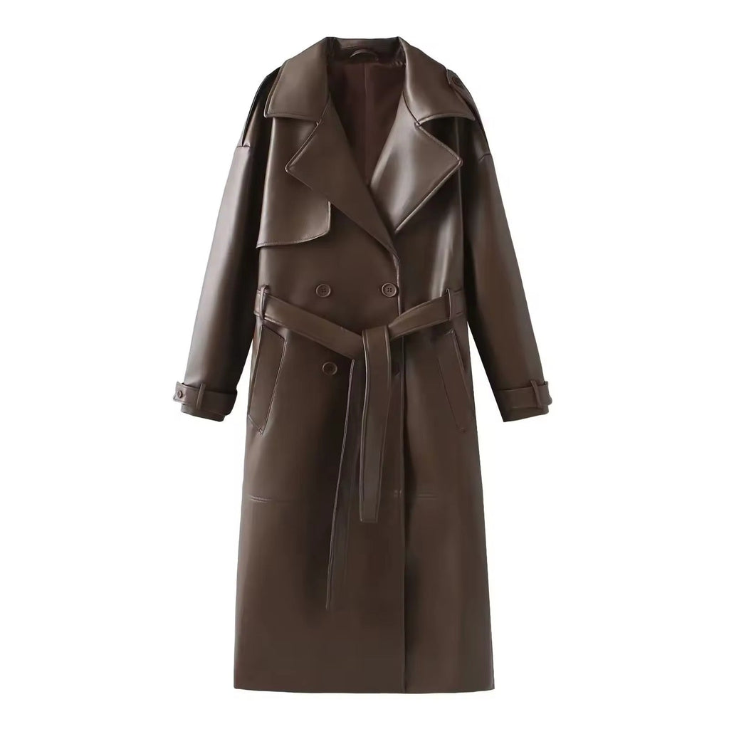 GR | Elegant Leather Trench Coat Autumn Chic