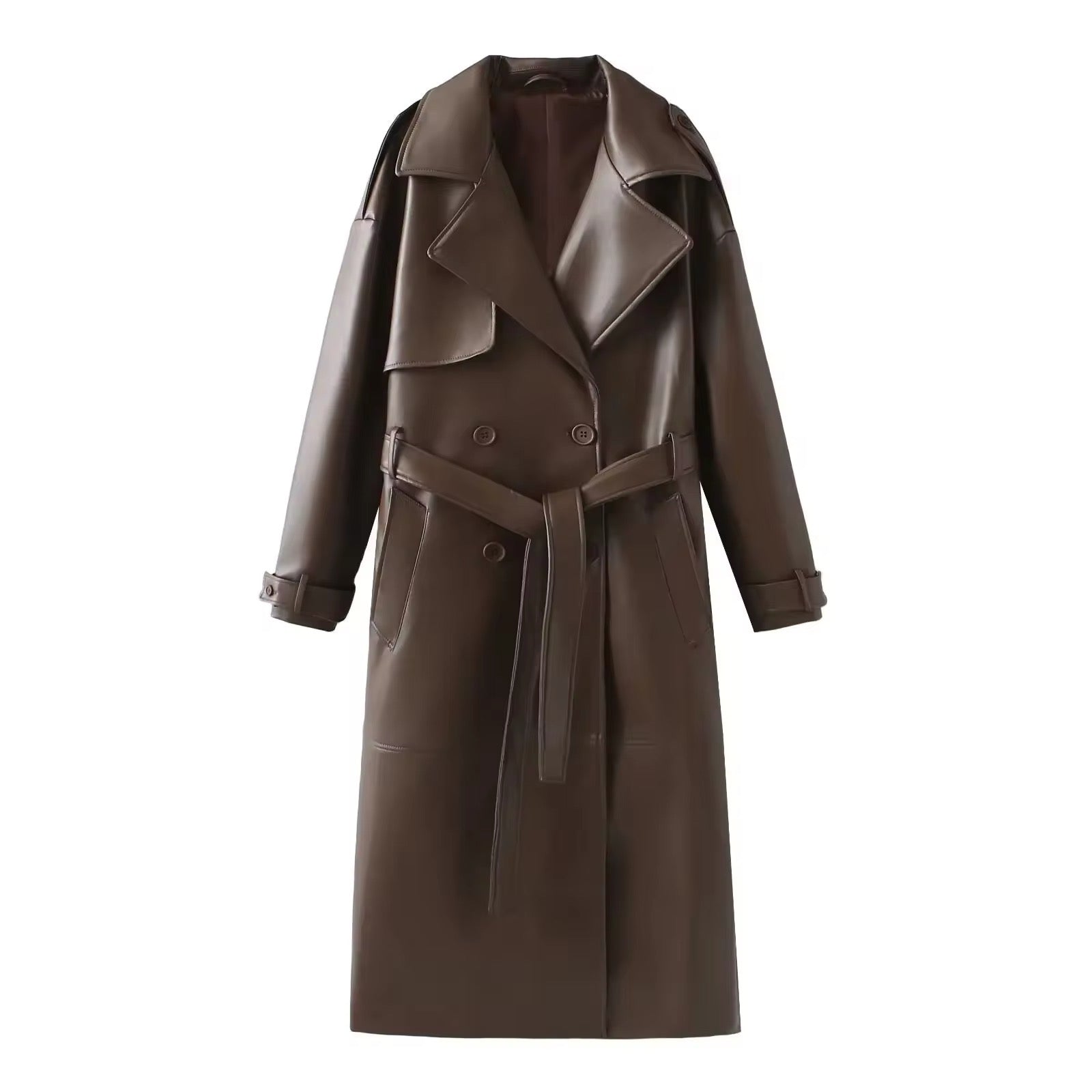 GR | Elegant Leather Trench Coat Autumn Chic