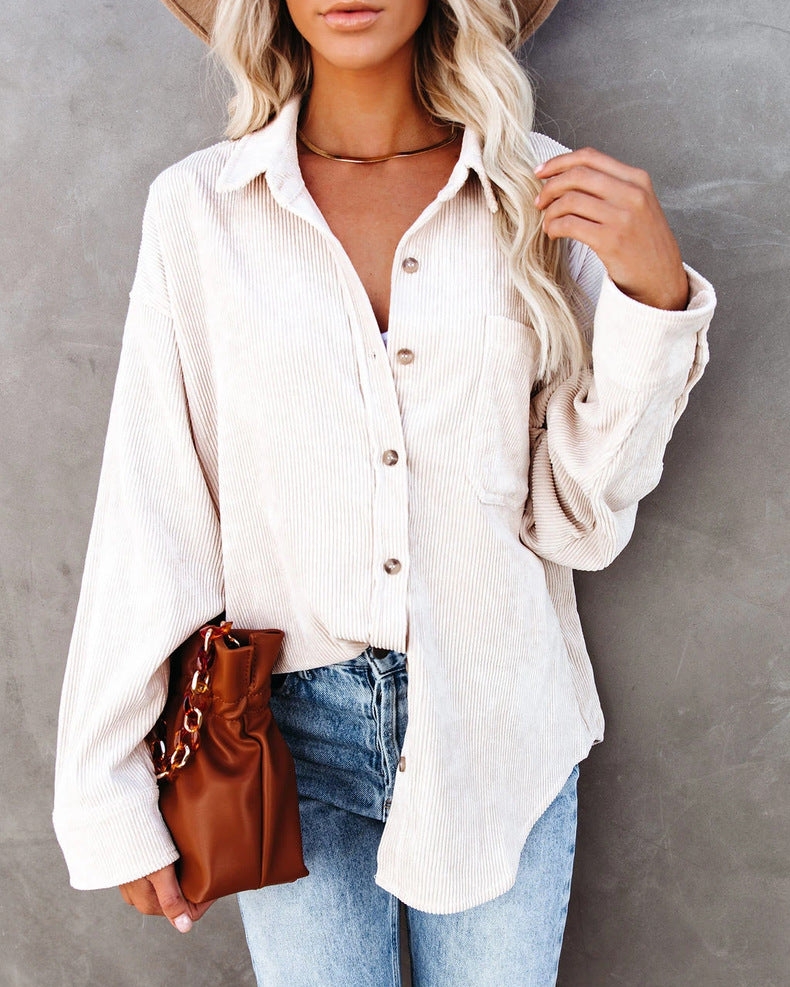 with button placket and pockets