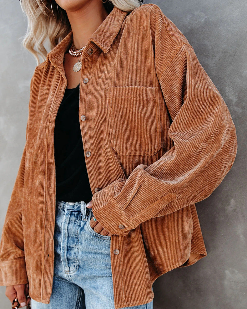 with button placket and pockets