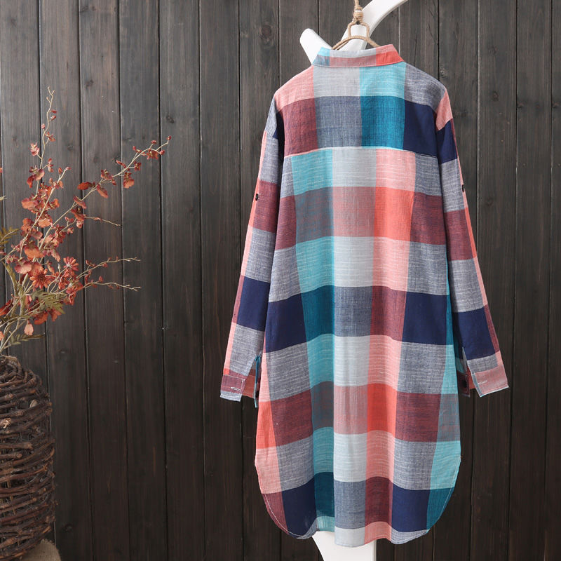Damen lässige Karobluse im Oversized-Schnitt mit praktischen Taschen GR