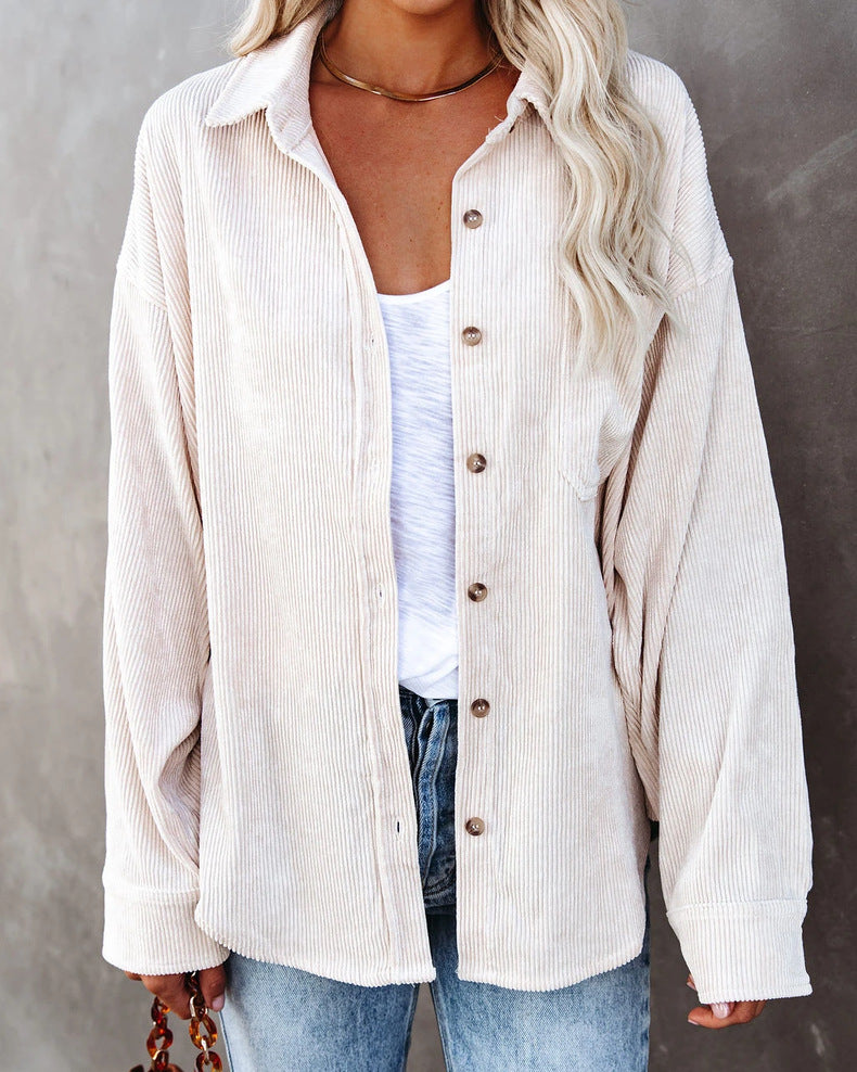 with button placket and pockets
