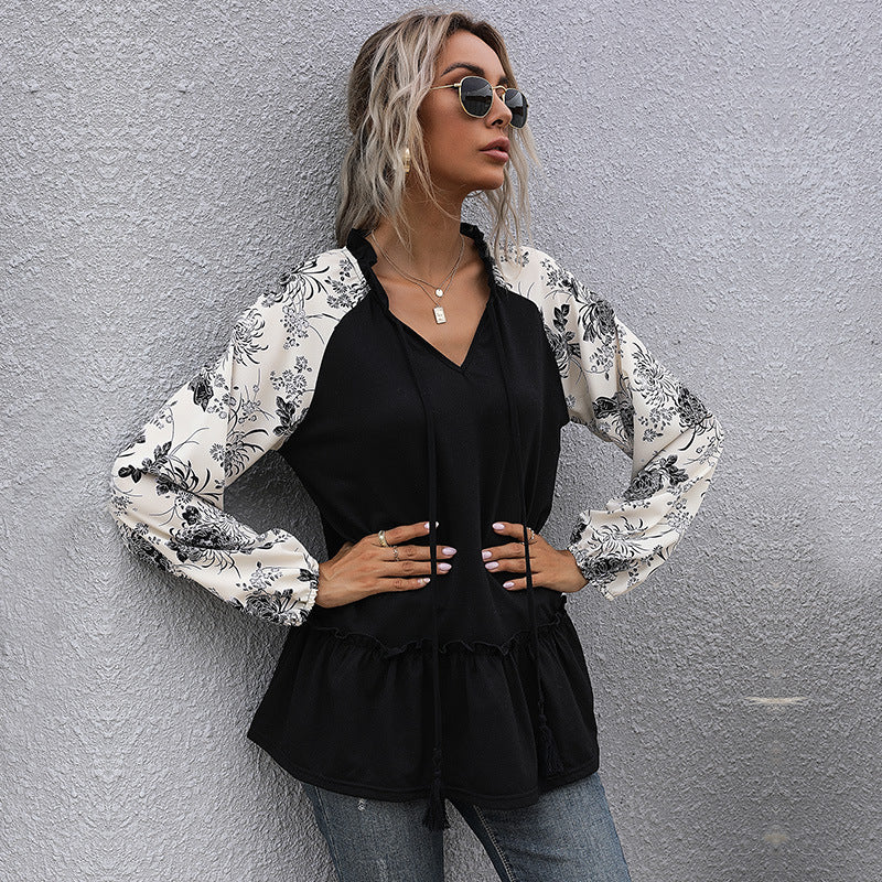Damen Kapuzenpullover mit floralem Design und peplum Schnitt GR