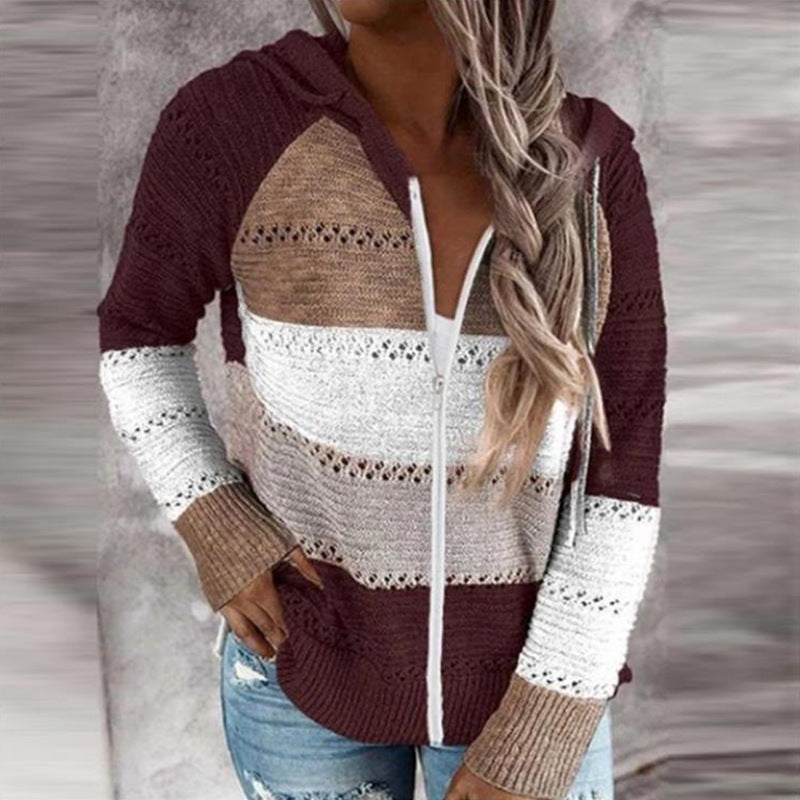GR | Kontrastfarbige Strick Zip Leichtgewicht Hoodie