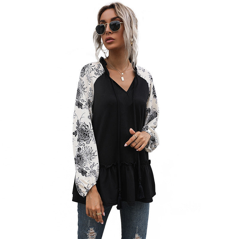 Damen Kapuzenpullover mit floralem Design und peplum Schnitt GR