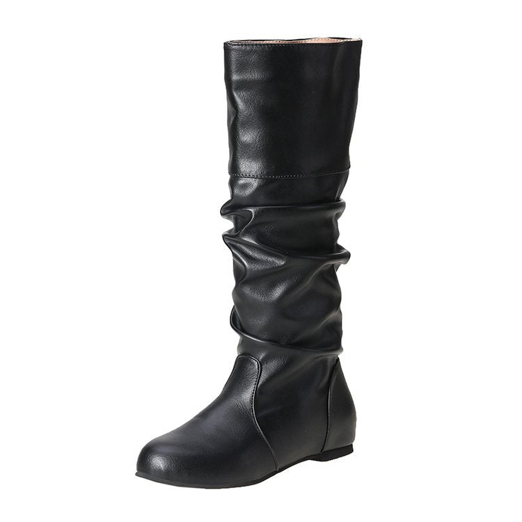 Women's elegant boots with a modern pleated design and comfortable block heel, size S