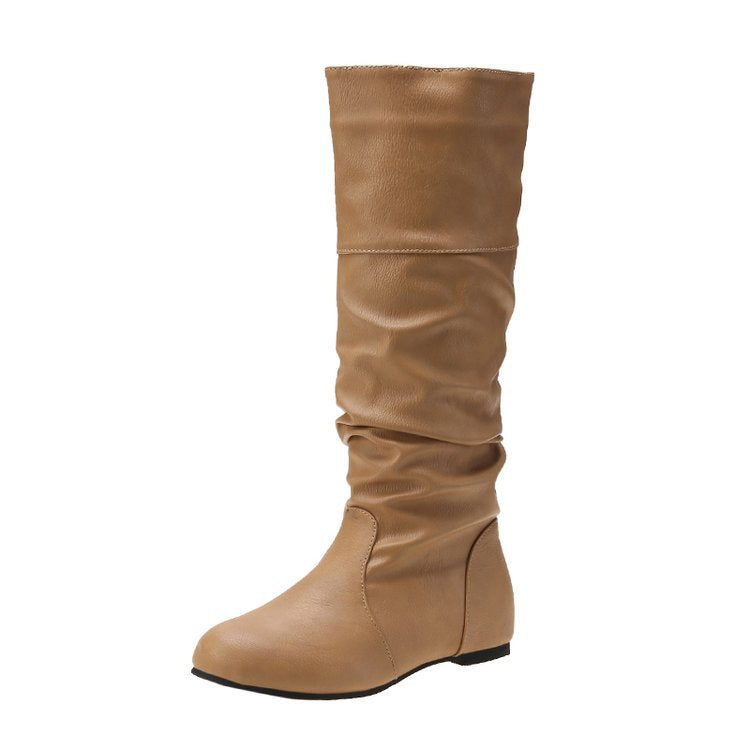 Women's elegant boots with a modern pleated design and comfortable block heel, size S