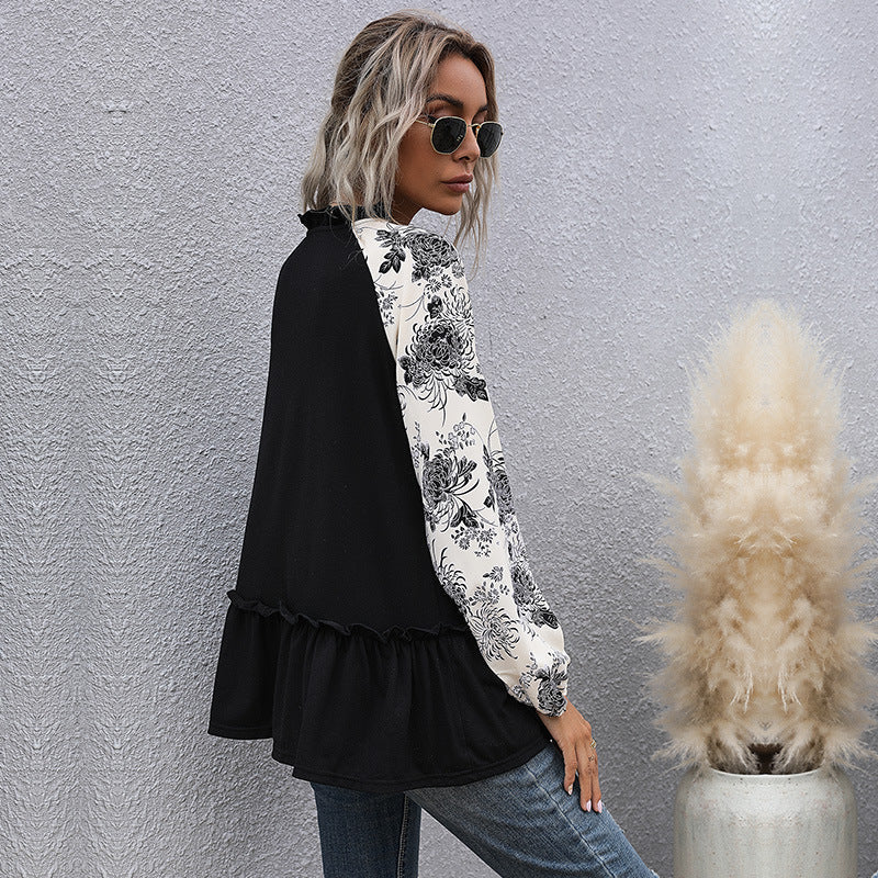 Damen Kapuzenpullover mit floralem Design und peplum Schnitt GR
