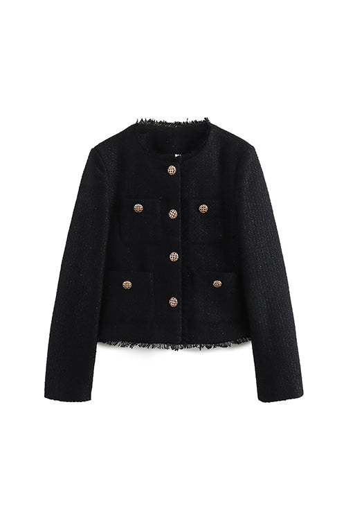 GR | Rosiedress Button Up Frayed Hem Short Tweed Jacket