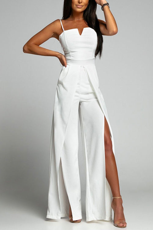 GR | High Waist Slit Flowing Wide Leg Cami Jumpsuit
