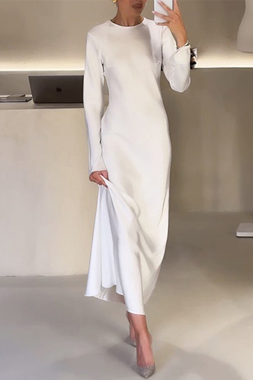 GR | Rosiedress Rundhals Lange Ärmel Satin Maxi Partykleid