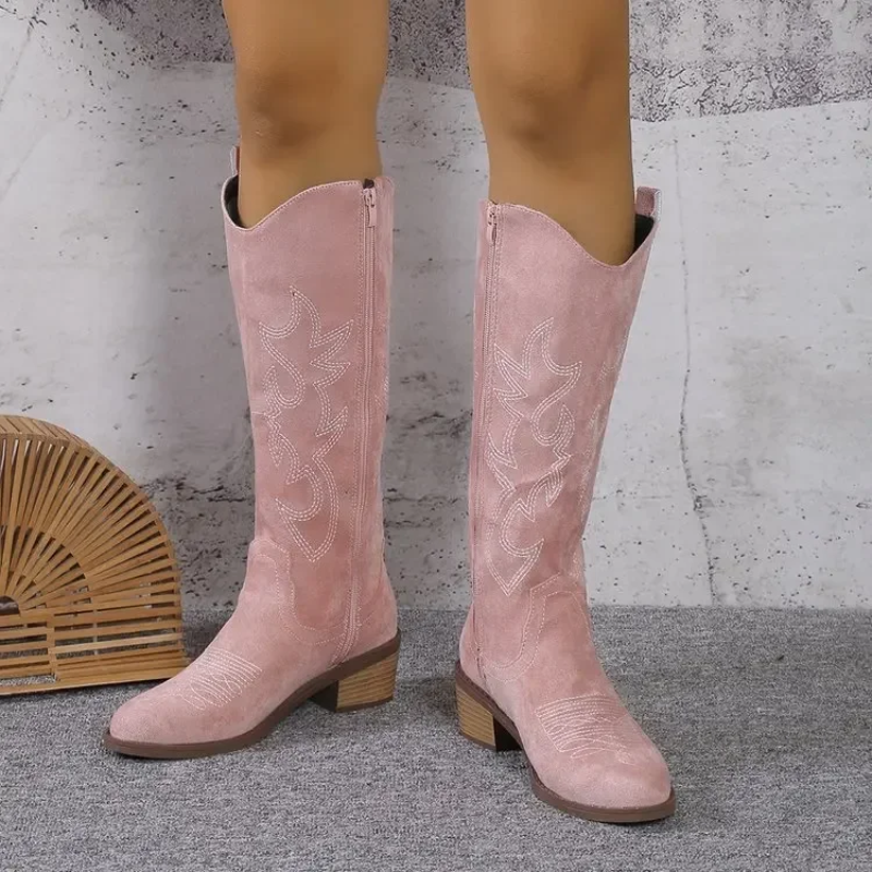 GR | Suede Western Boots with Embroidered Details Cowboy Boots Women's