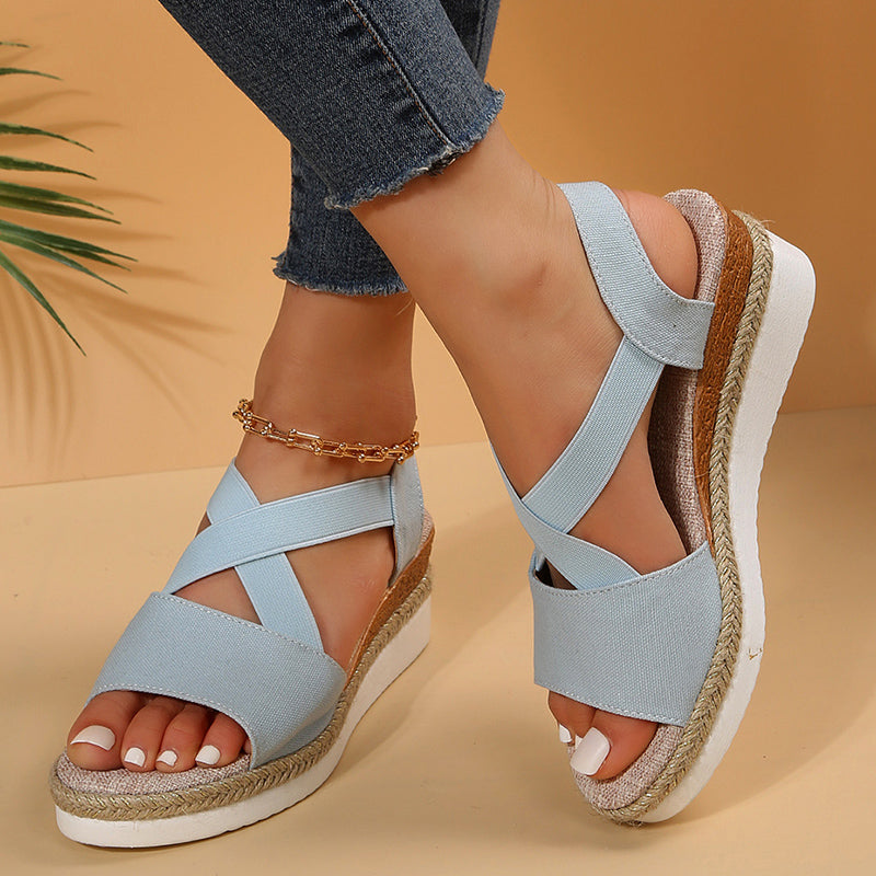 GR | Wedge Sandals with Cross Straps for Women