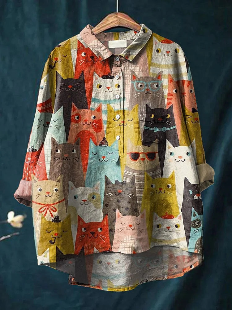 GR | Cute cat art shirt for women's fashion