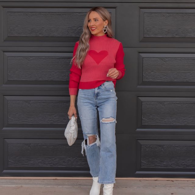 GR | Ribbed knit sweater with heart intarsia