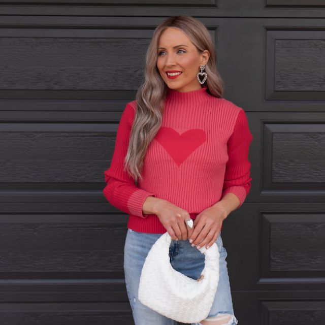 GR | Ribbed knit sweater with heart intarsia