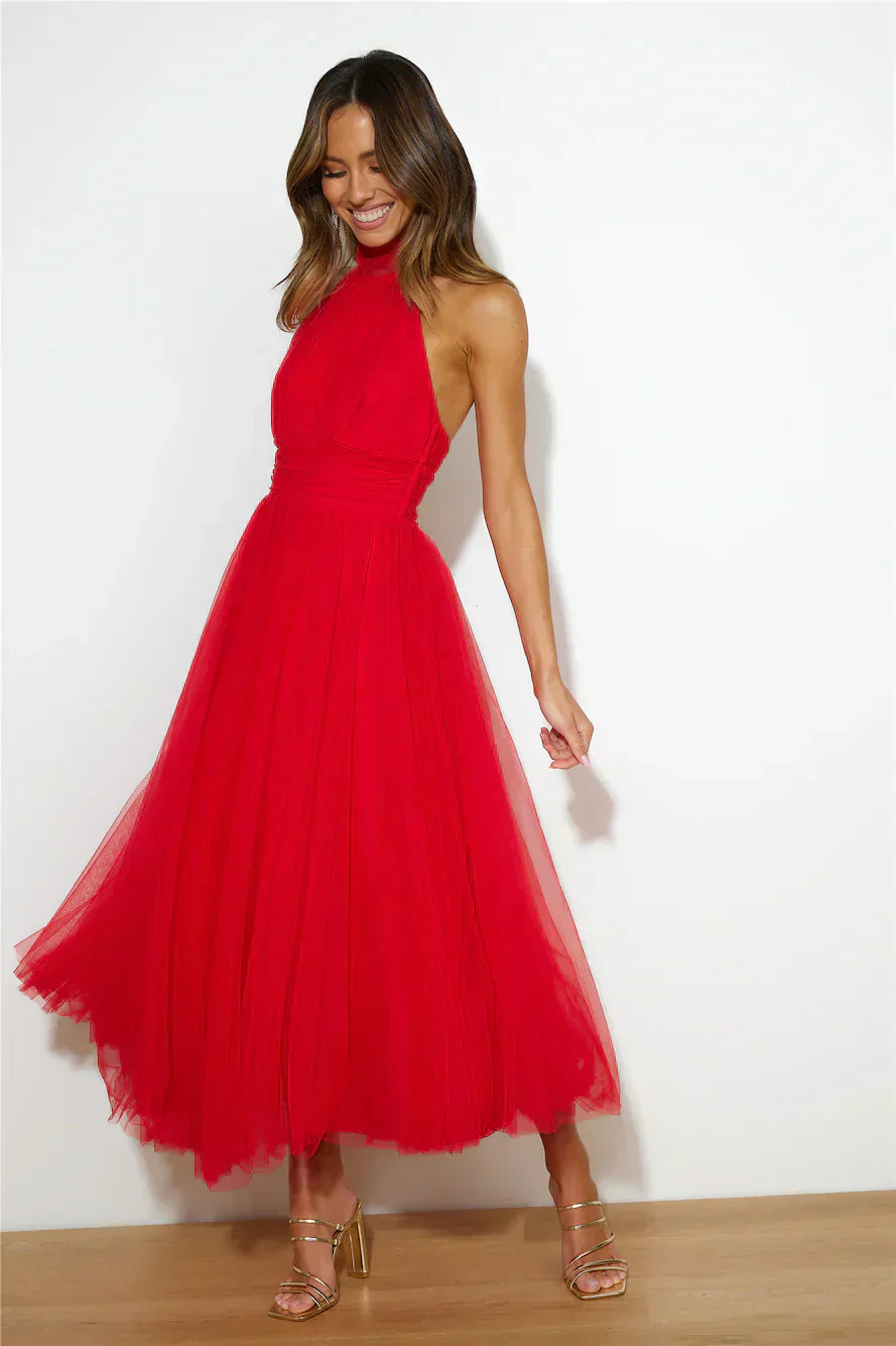 GR | Halter Tüll Midi Kleid