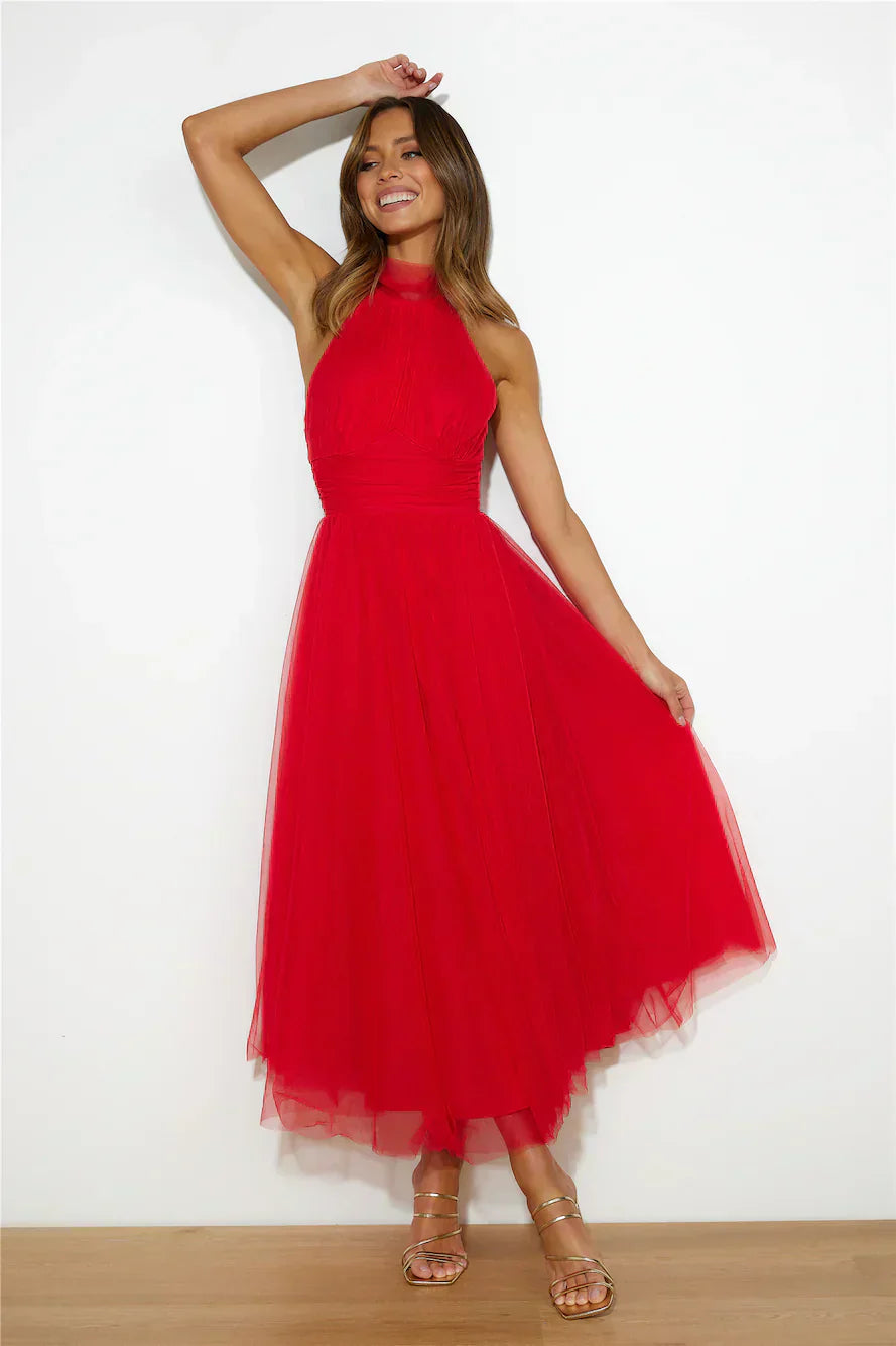 GR | Halter Tüll Midi Kleid