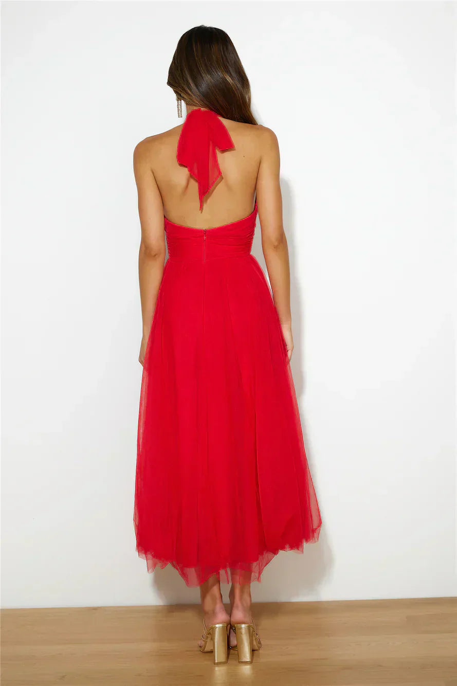 GR | Halter Tüll Midi Kleid