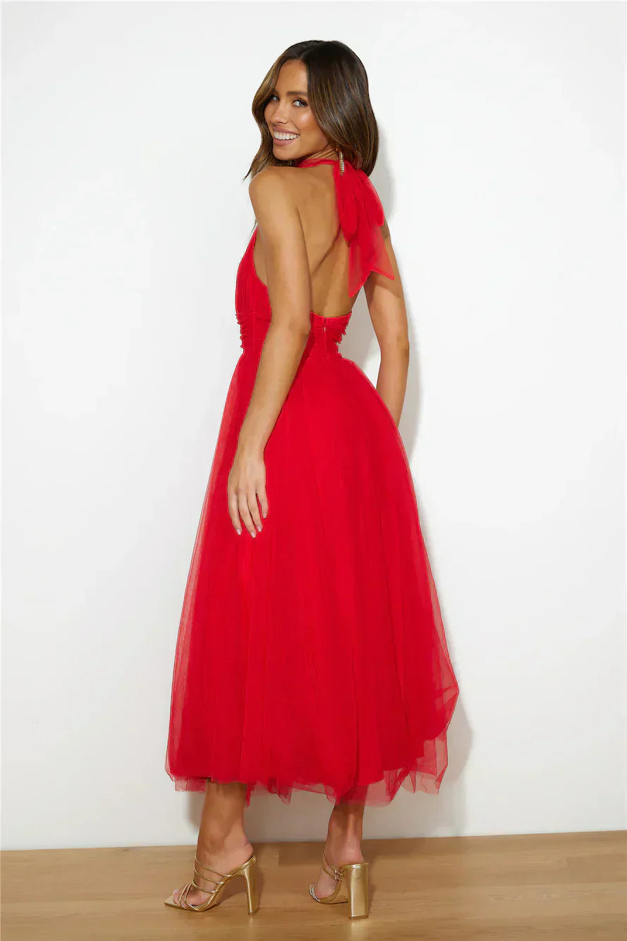 GR | Halter Tüll Midi Kleid