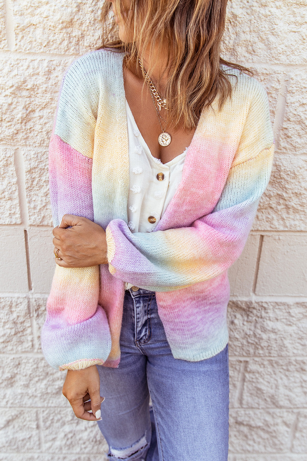 GR | Gradient Offene Vorderseite Fallendes Schulter Cardigan
