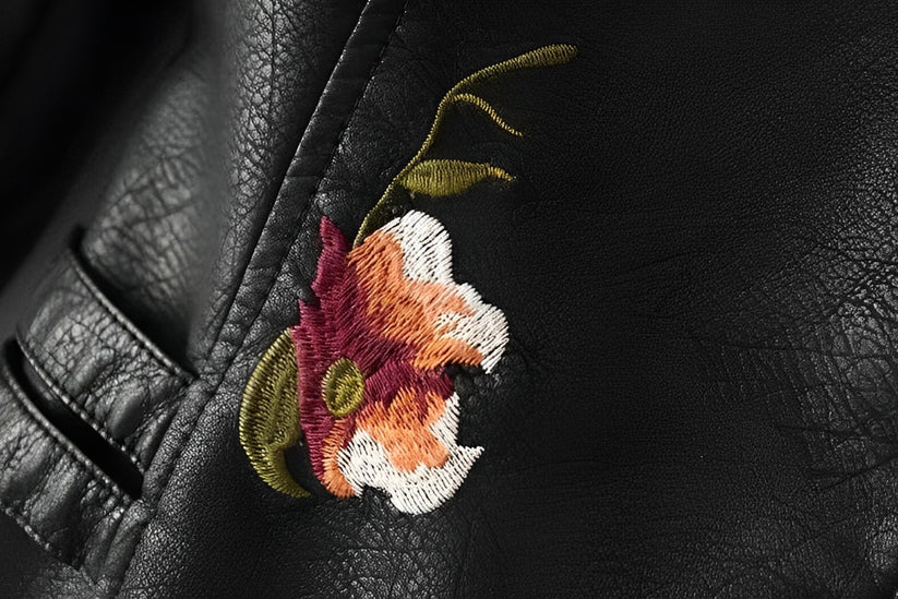 GR | Leather jacket with embroidery