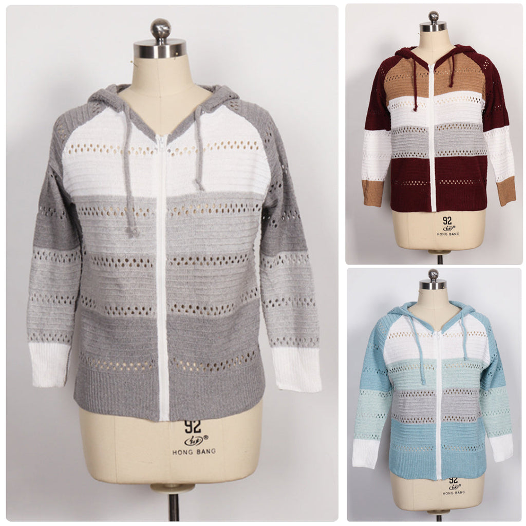 GR | Kontrastfarbige Strick Zip Leichtgewicht Hoodie