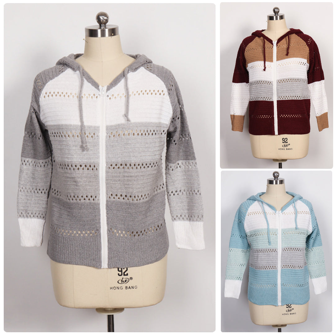 GR | Kontrastfarbige Strick Zip Leichtgewicht Hoodie