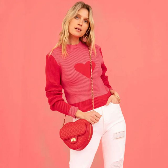 GR | Ribbed knit sweater with heart intarsia
