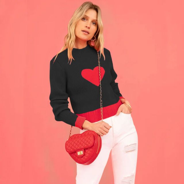 GR | Ribbed knit sweater with heart intarsia