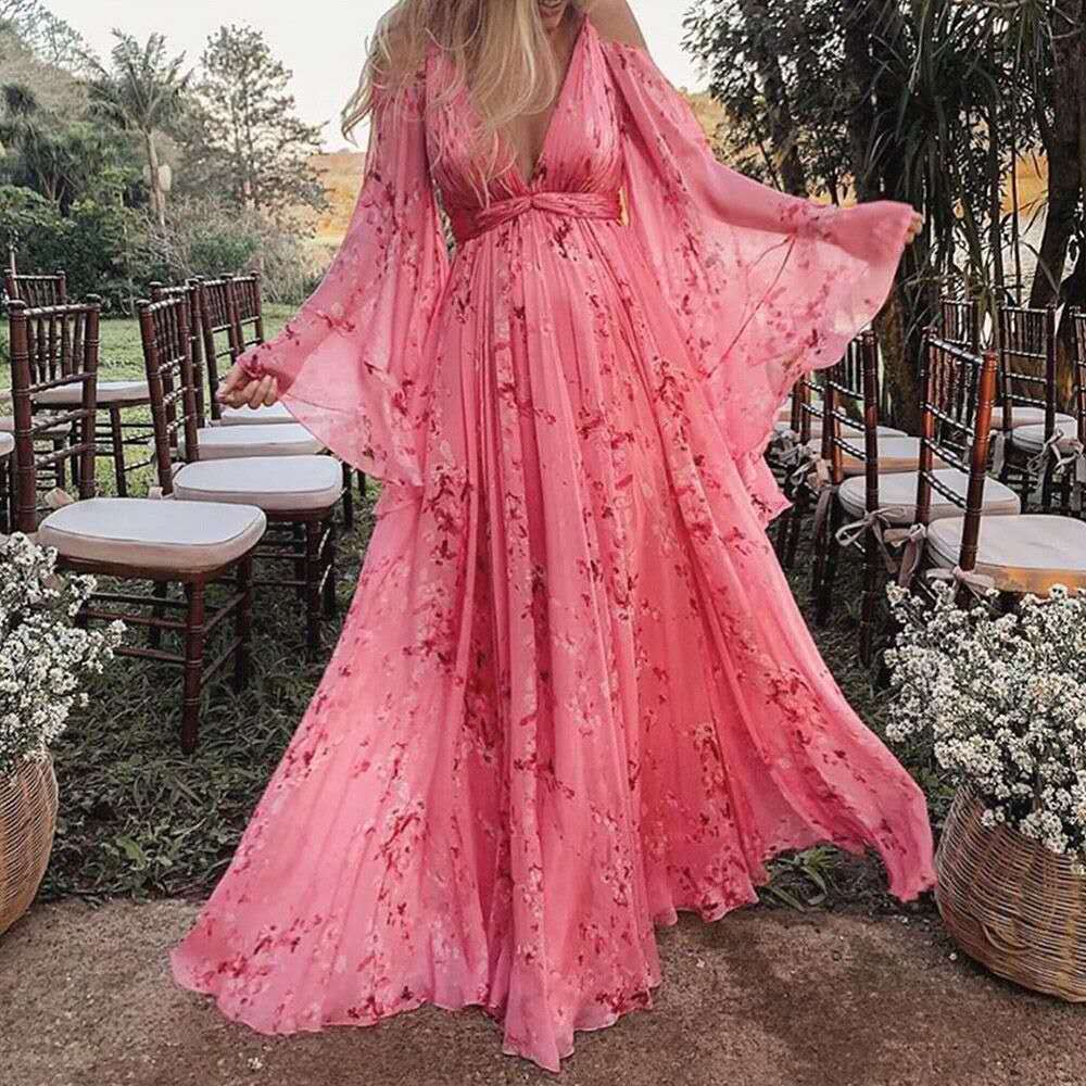GR - Chiffon dress with flared sleeves
